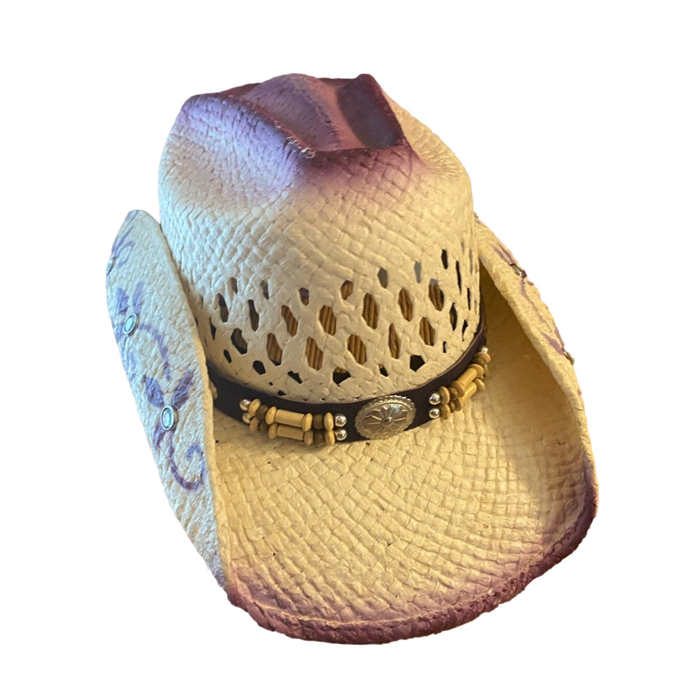 Hats-2-U Vintage Purple Ombre Straw Cowboy Hat Medium M